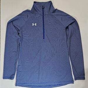 Under Armour Pullover Womens XS Blue Striped Loose Fit 1/4 Zip Heatgear Athletic